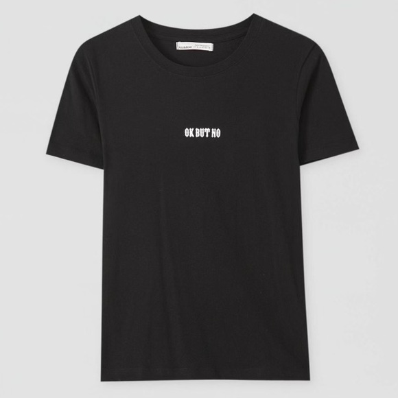 NWT. Pull&Bear Black Slogan Short-Sleeve T-Shirt. Size S. - Picture 3 of 5